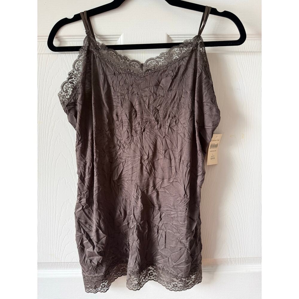 Crinkle Lace Cami Brown NWT Size L‎ Vintage Y2K Deadstock Layering Boho Coquette